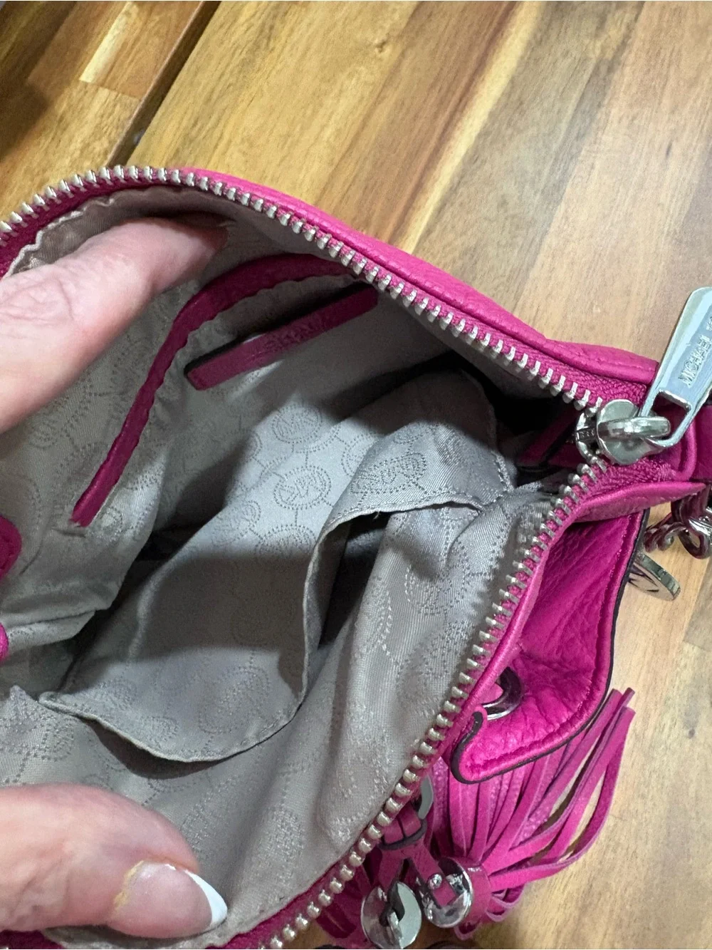 Michael Kors Hot Pink Pebbled Leather Crossbody with Tassel & Wallet